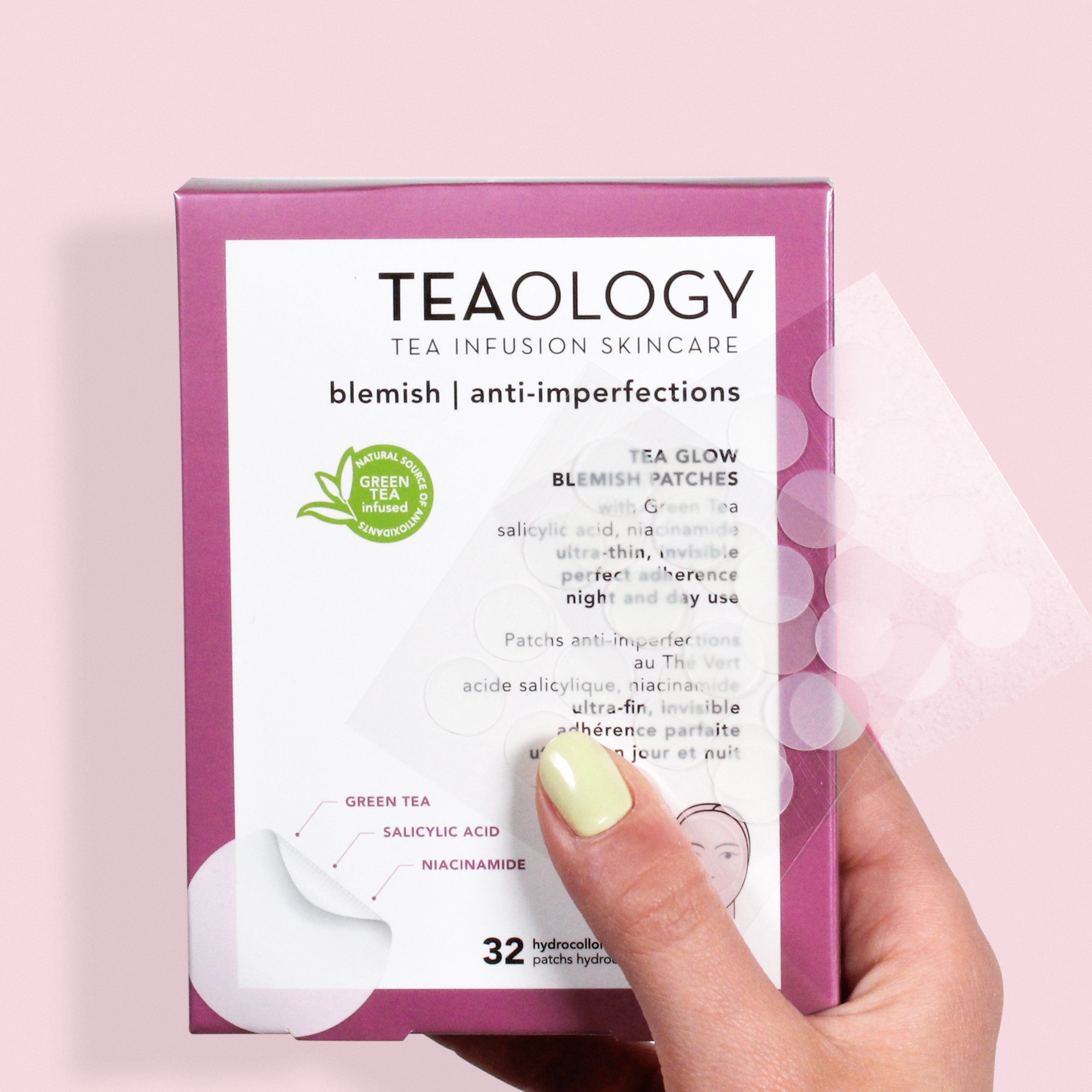 Tea Glow patch idrocolloidali anti-imperfezioni, anti-brufoli con tè verde, acido salicilico, niacinamide
