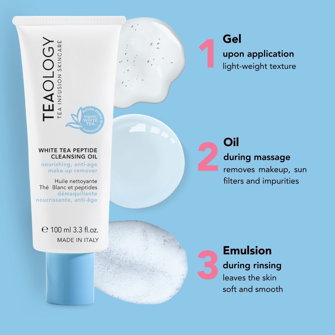 Step how to use the cleansing oil - White tea peptide cleansing oil con infuso di tè bianco