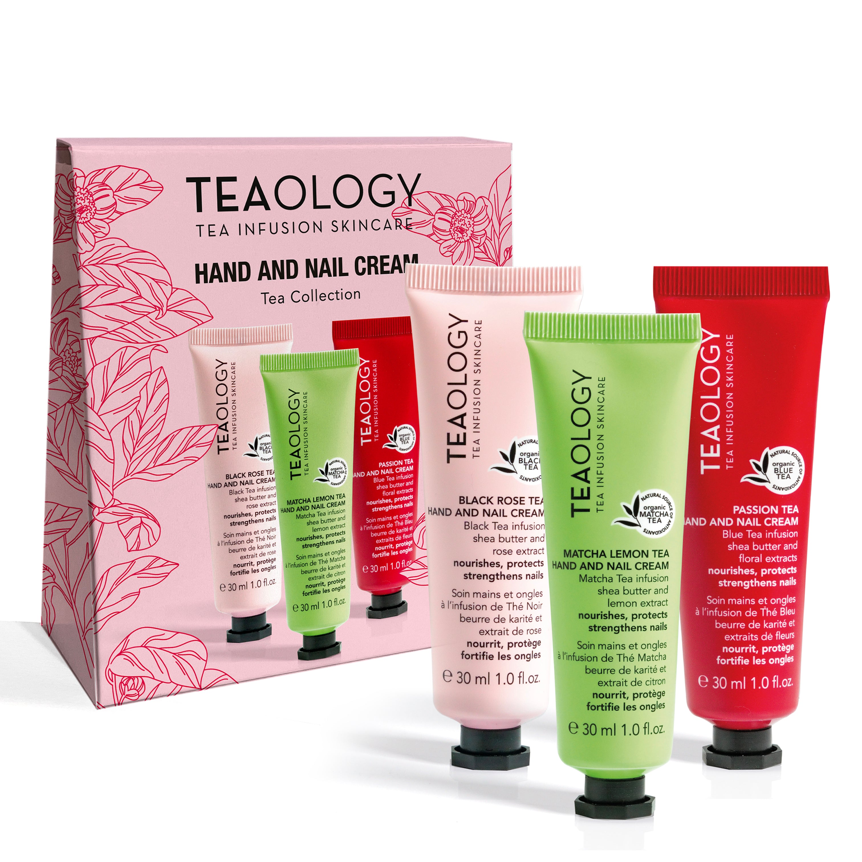 Cofanetto creme mani contenenti Black Rose Tea Hand and Nail Cream | Formato speciale 30 ml
Crema mani e unghie con infuso di tè blu, burro di karitè, estratti di fiori
Matcha Lemon Tea Hand and Nail Cream | Formato speciale 30 ml
Crema mani e unghie con infuso di tè matcha, burro di karitè, estratto di limone
Passion Tea Hand and Nail Cream | Formato speciale 30 ml
Crema mani e unghie con infuso di tè nero, burro di karitè