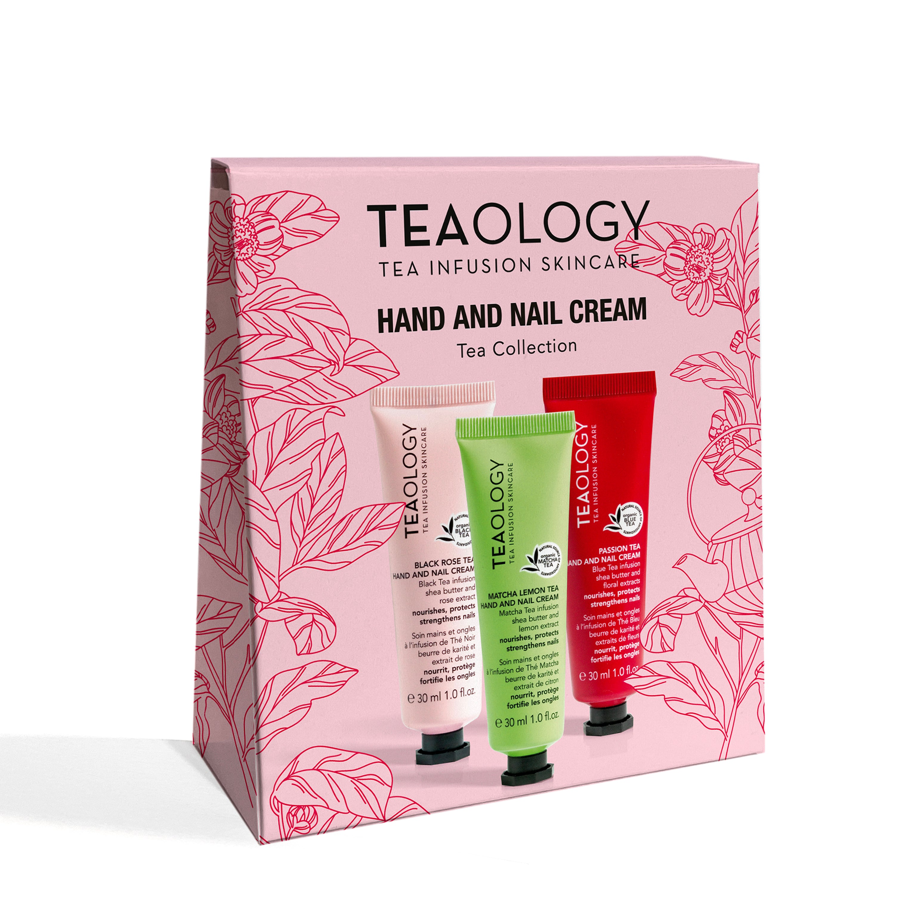 Cofanetto creme mani contenenti Black Rose Tea Hand and Nail Cream | Formato speciale 30 ml
Crema mani e unghie con infuso di tè blu, burro di karitè, estratti di fiori
Matcha Lemon Tea Hand and Nail Cream | Formato speciale 30 ml
Crema mani e unghie con infuso di tè matcha, burro di karitè, estratto di limone
Passion Tea Hand and Nail Cream | Formato speciale 30 ml
Crema mani e unghie con infuso di tè nero, burro di karitè