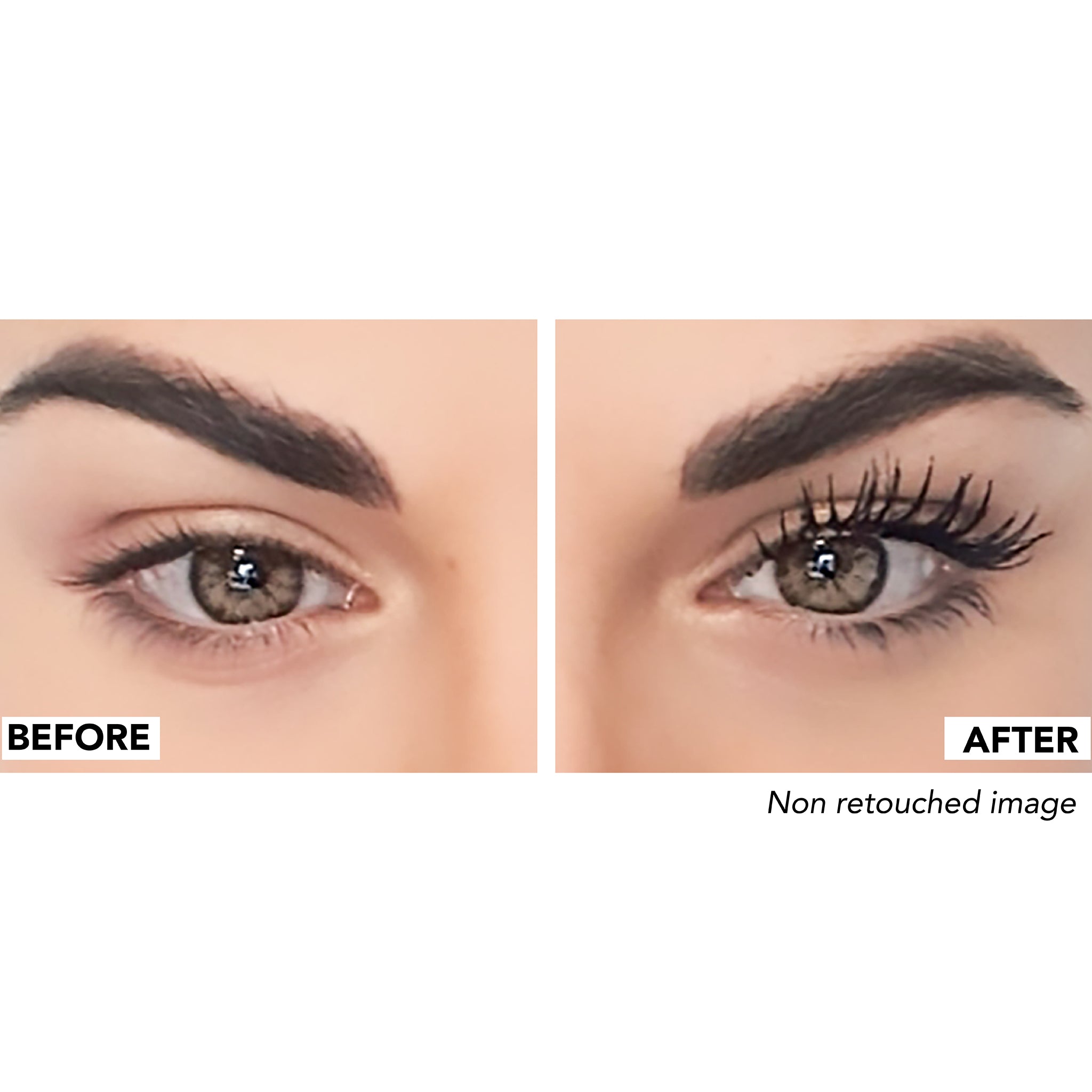 Mascara Volume con tè bianco e complesso peptidico | allunga, incurva e fortifica ogni tipo di ciglia. - prima e dopo il suo utilizzo