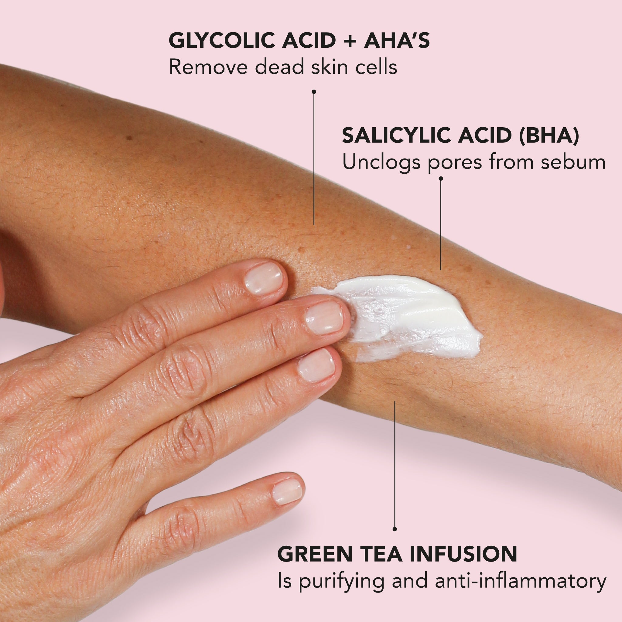 Crema corpo levigante con infuso di tè verde, acido glicolico + acido salicilico | Idratante e rigenerante per pelle secca e ruvida