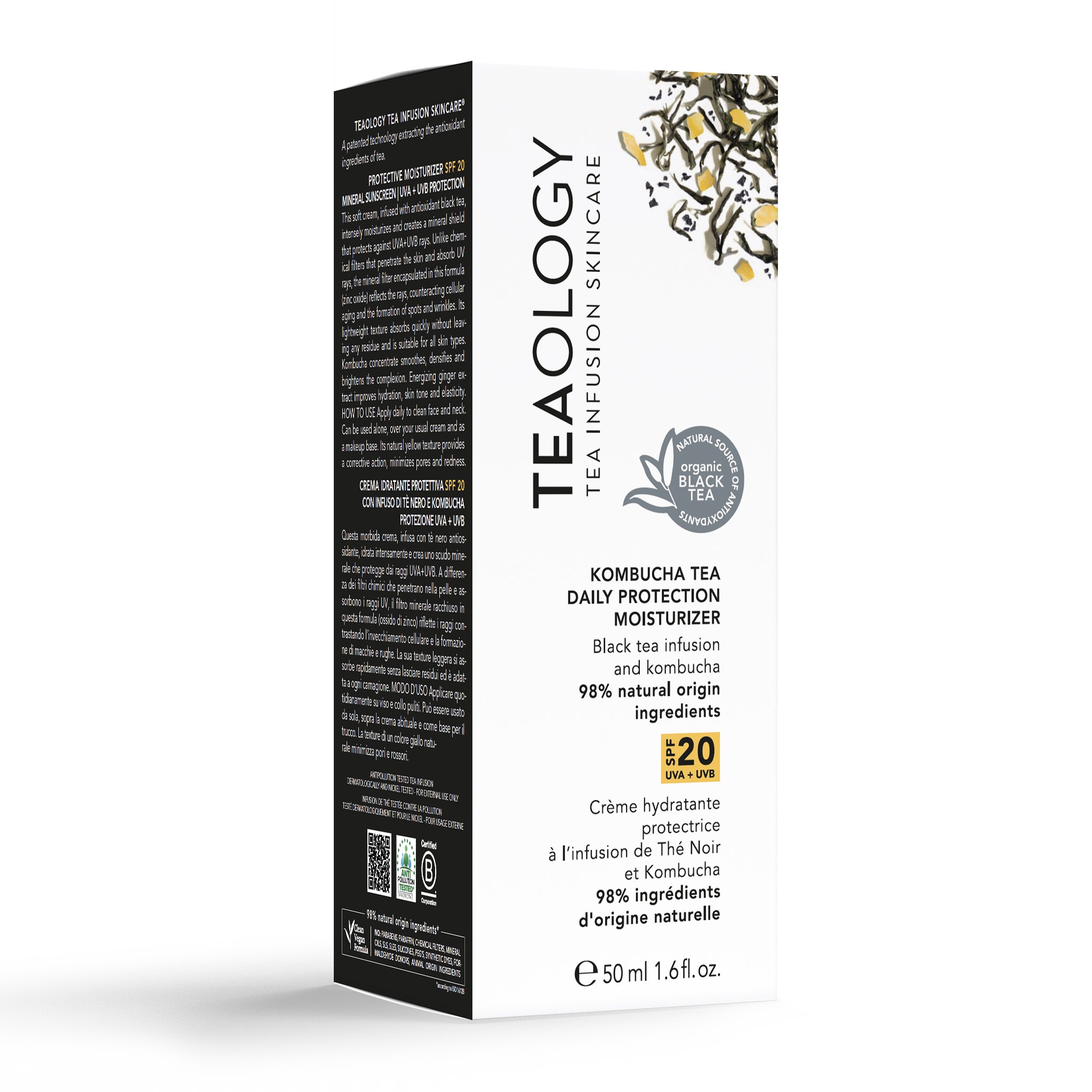 Kombucha Tea Crema Idratante Protettiva SPF 20 con infuso di Tè Nero e kombucha