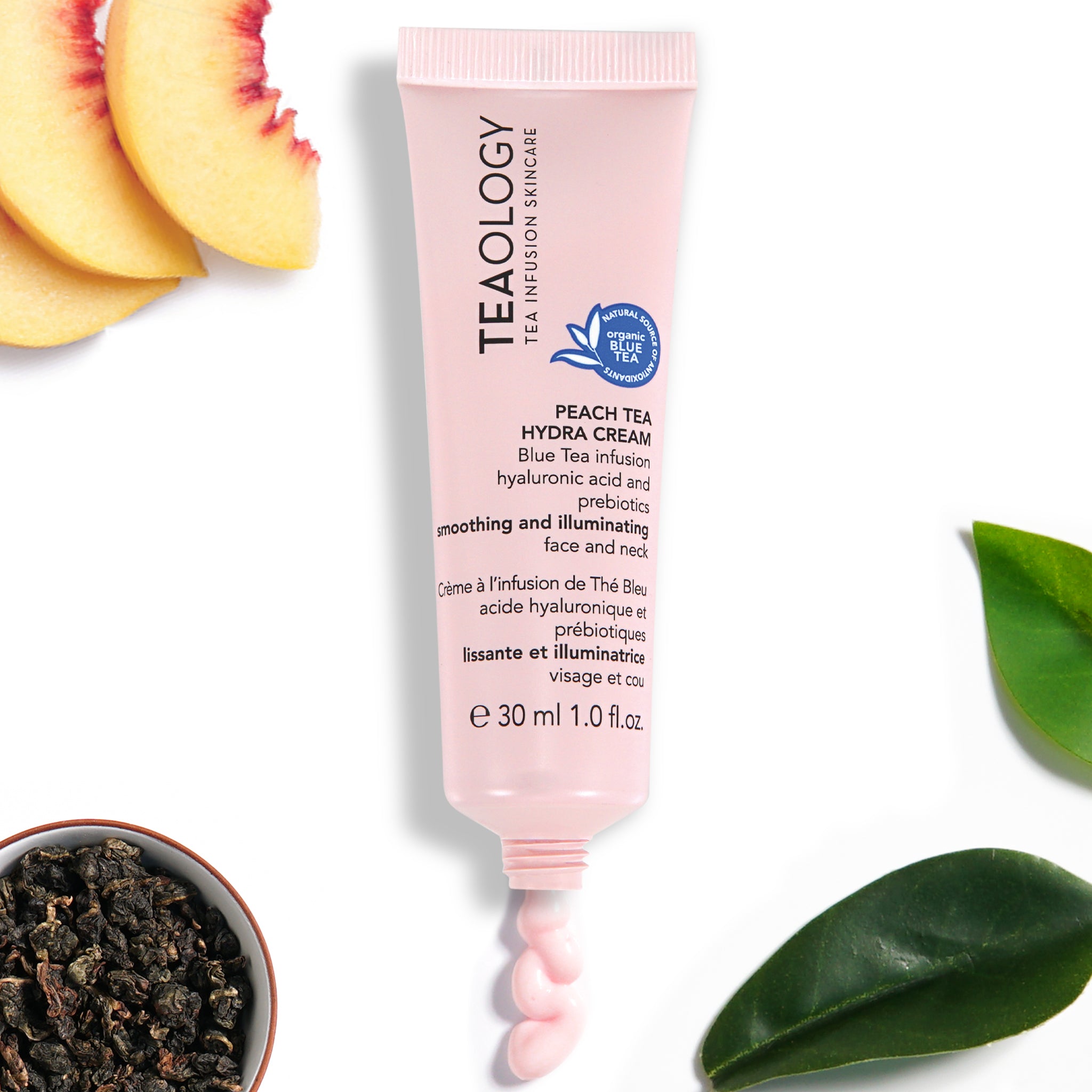 Peach tea crema idratante viso e collo con Infuso di Tè Blu Bio, acido ialuronico e prebiotici dall’azione idratante, levigante e illuminante - 30ml