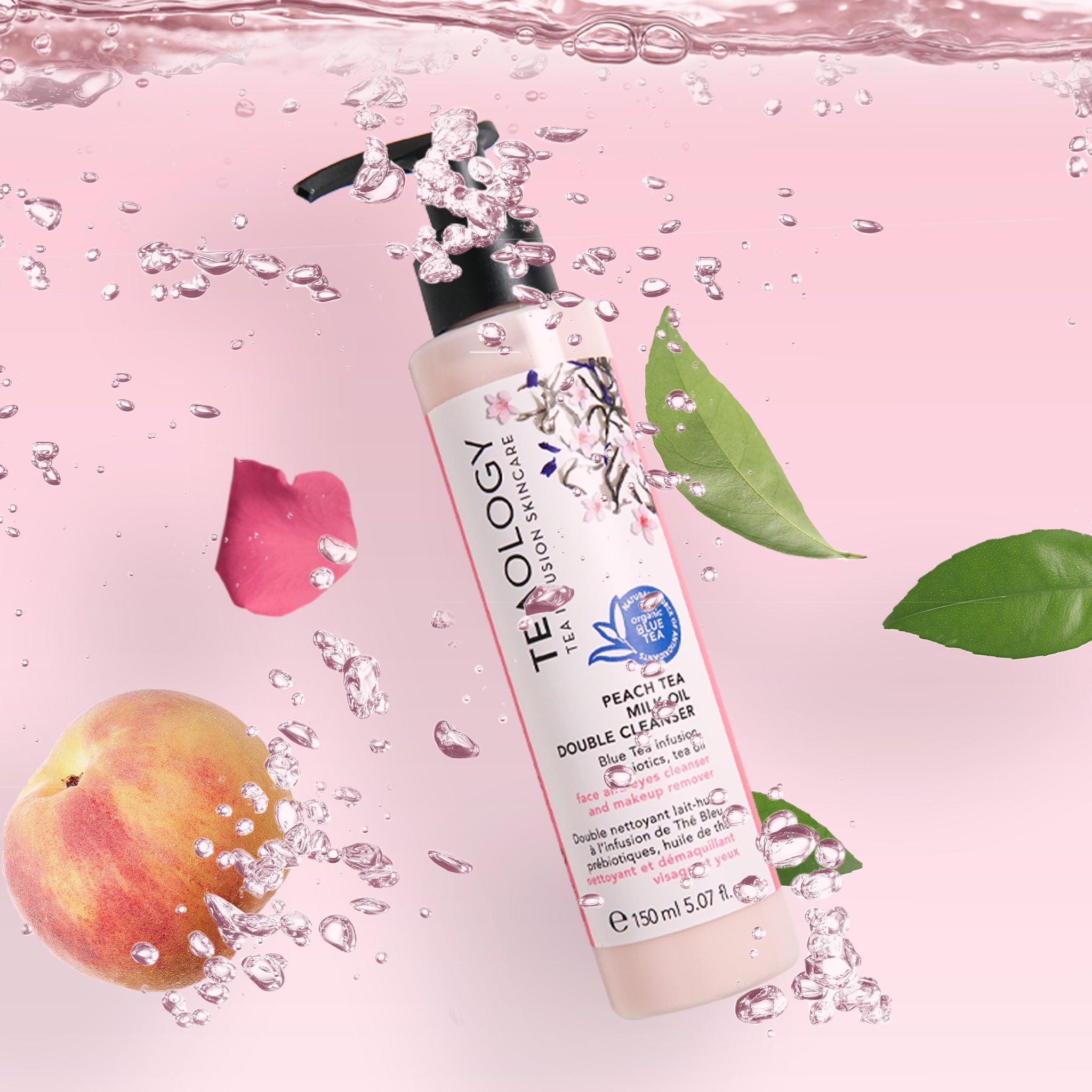 Peach Tea Latte - Olio Detergente Struccante per Viso e Occhi con infuso di Tè Blu, Prebiotici, olio di semi di Tè, Niacinamide.