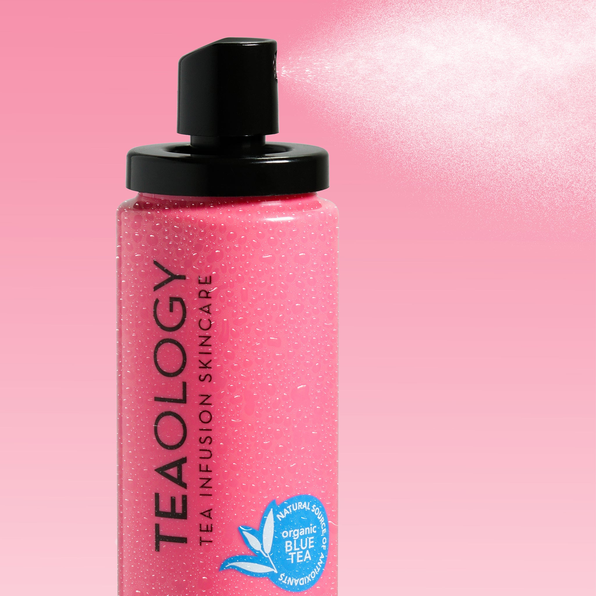 Peach tea Spray viso idratante con infuso di tè blu, acido ialuronico micro-molecolare e prebiotici.