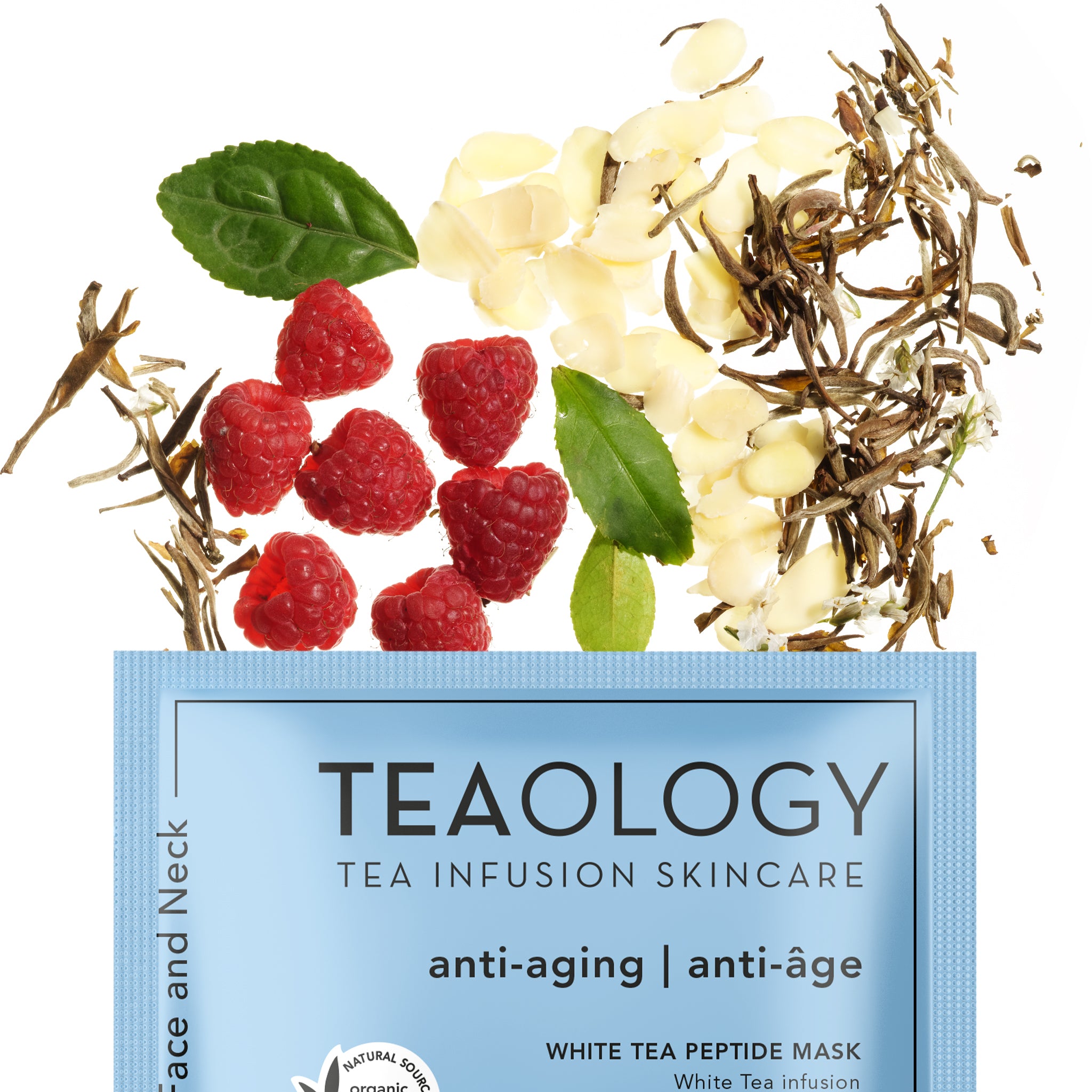 White Tea Maschera viso antietà, levigante per viso e collo in morbide fibre di cotone elasticizzato con infuso di Tè Bianco Bio, Peptidi e Collagene