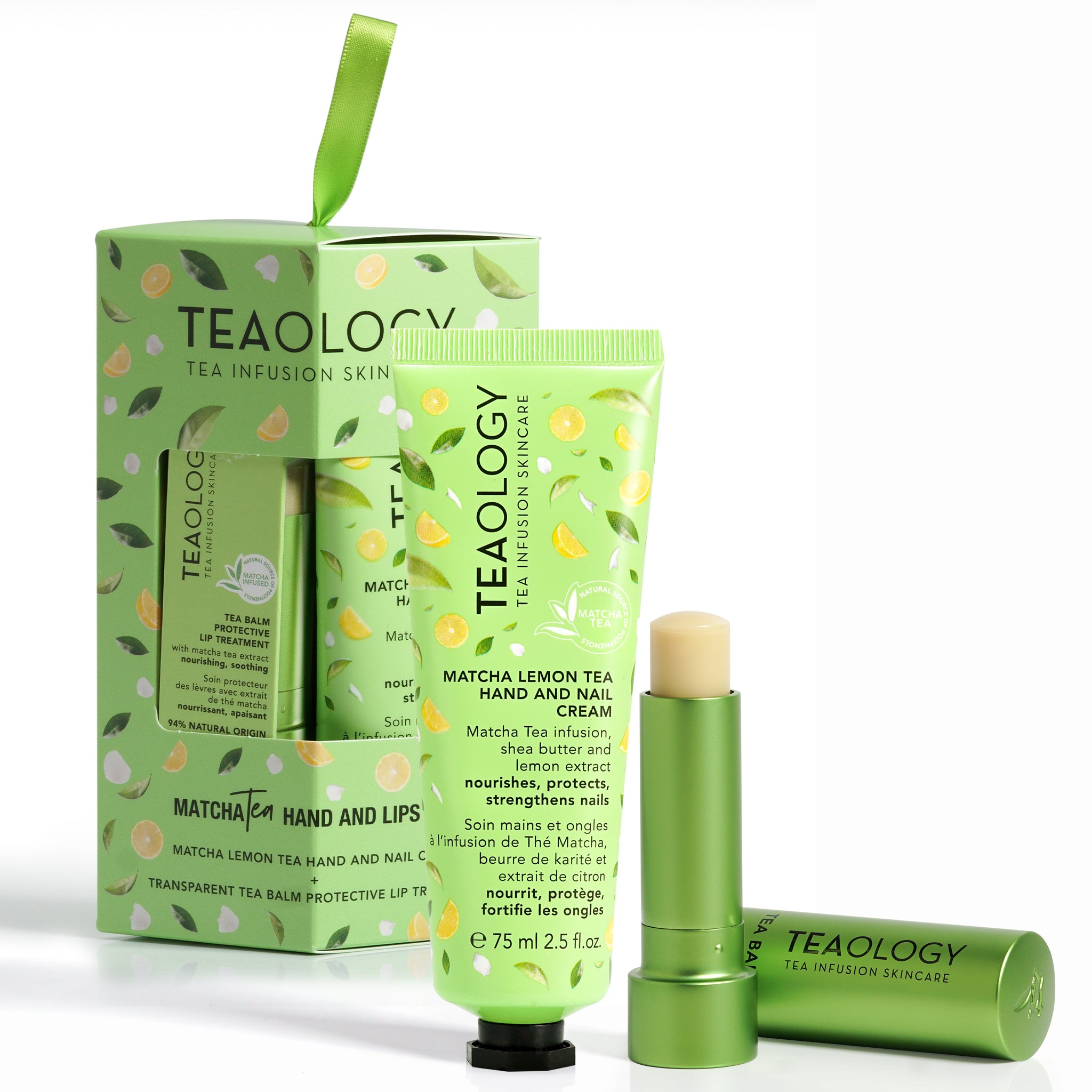 Duo ideale per un regalo contenente Matcha Lemon Tea Crema Mani e Unghie + Tea Balm Trattamento Labbra Trasparente al Matcha