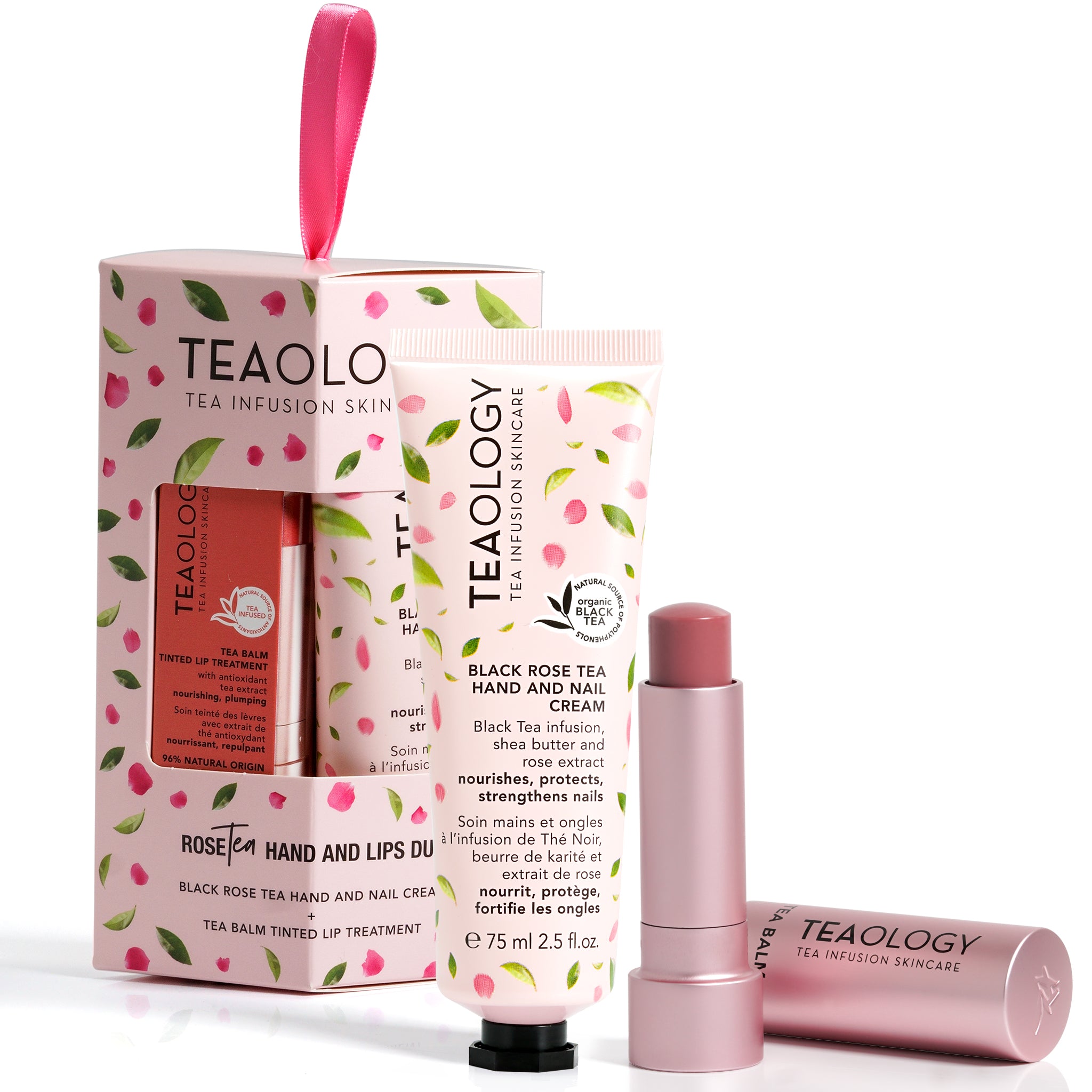 Duo ideale per un regalo contenente Black Rose Tea Crema Mani e Unghie + Tea Balm Trattamento Labbra Colorato | Tonalità: Rose Tea