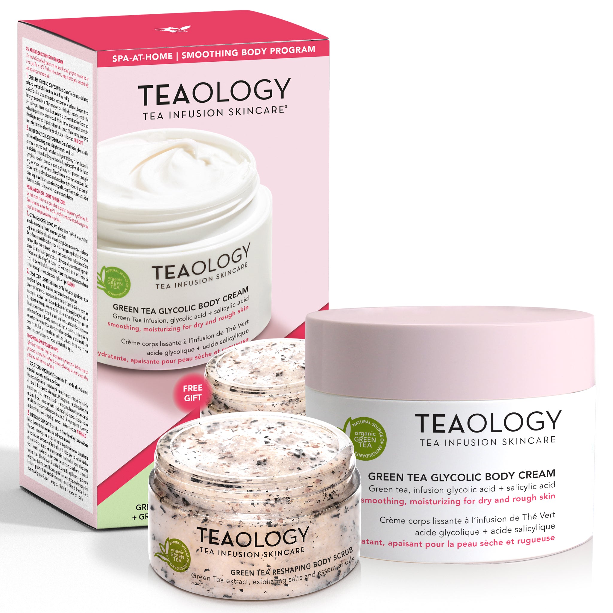 programma spa levigante corpo con green tea glycolic body cream e green tea reshaping body scrub da 150ml