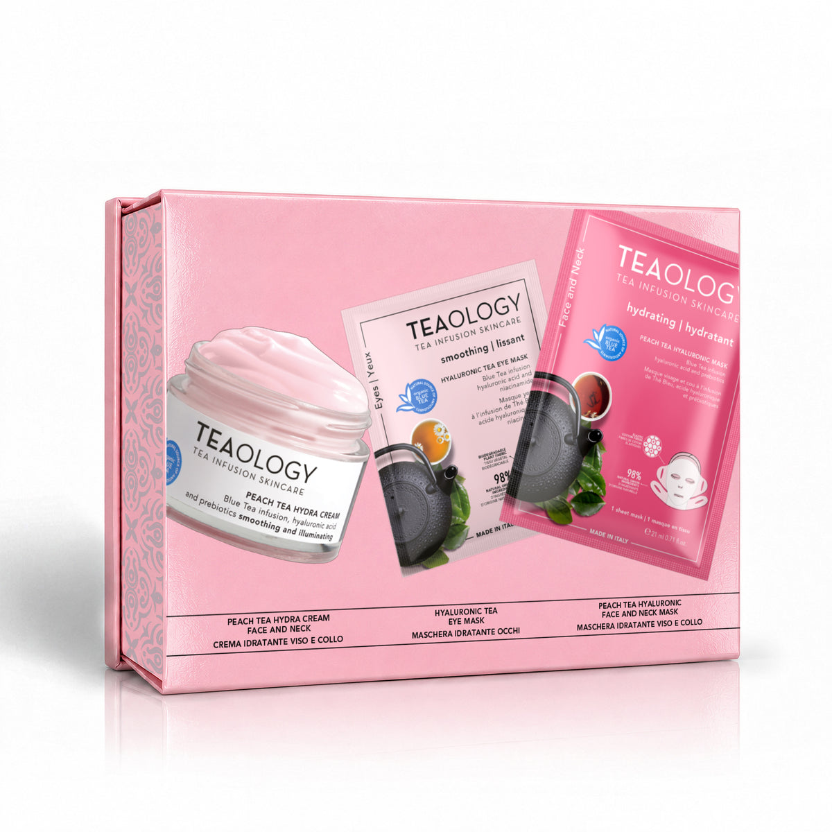 Retro della confezione Peach Tea Hydrating Ritual con dettagli del prodotto