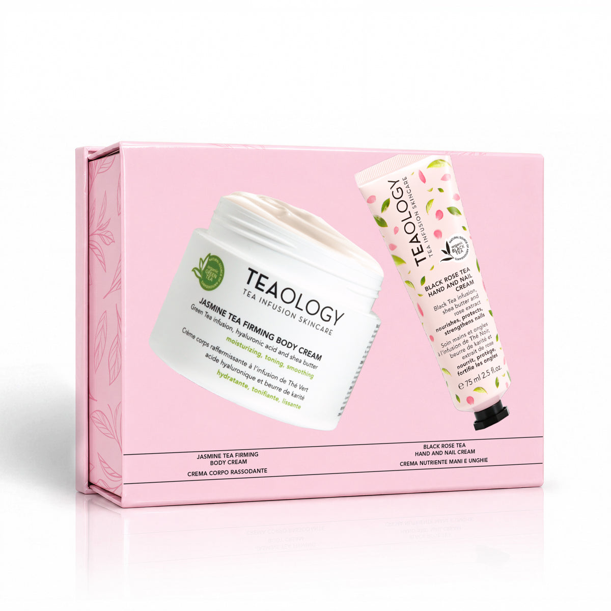 Retro della confezione Jasmine Tea Hydrating Hand and Body Ritual con dettagli del prodotto