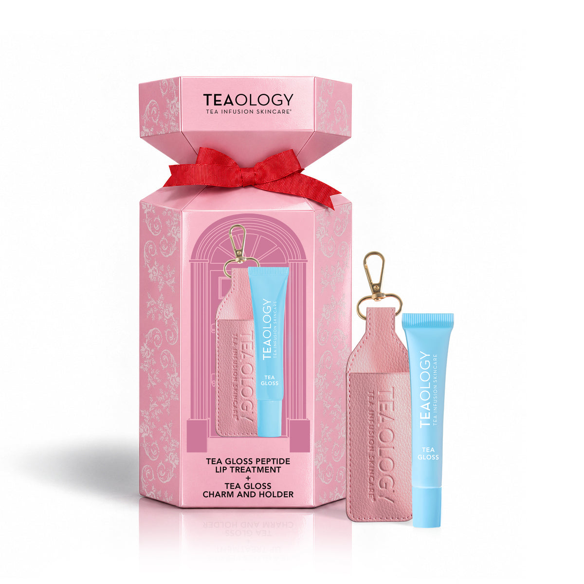 Prodotti inclusi nel Peptide Volume Lip Set Sugar: Tea Gloss Volume Treatment trasparente e Tea Gloss Charm and Key Holder