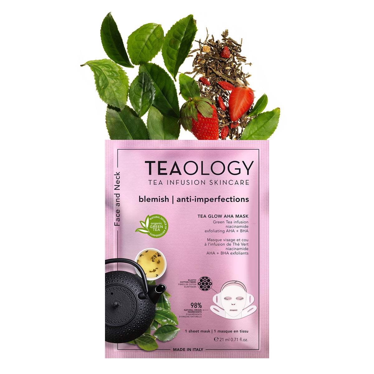 Tea Glow AHA Mask | Anti-Blemish Face and Neck Mask with AHA