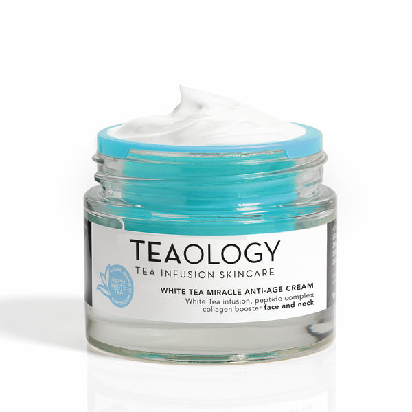 White Tea Miracle, crema antietà viso e collo in vasetto aperto