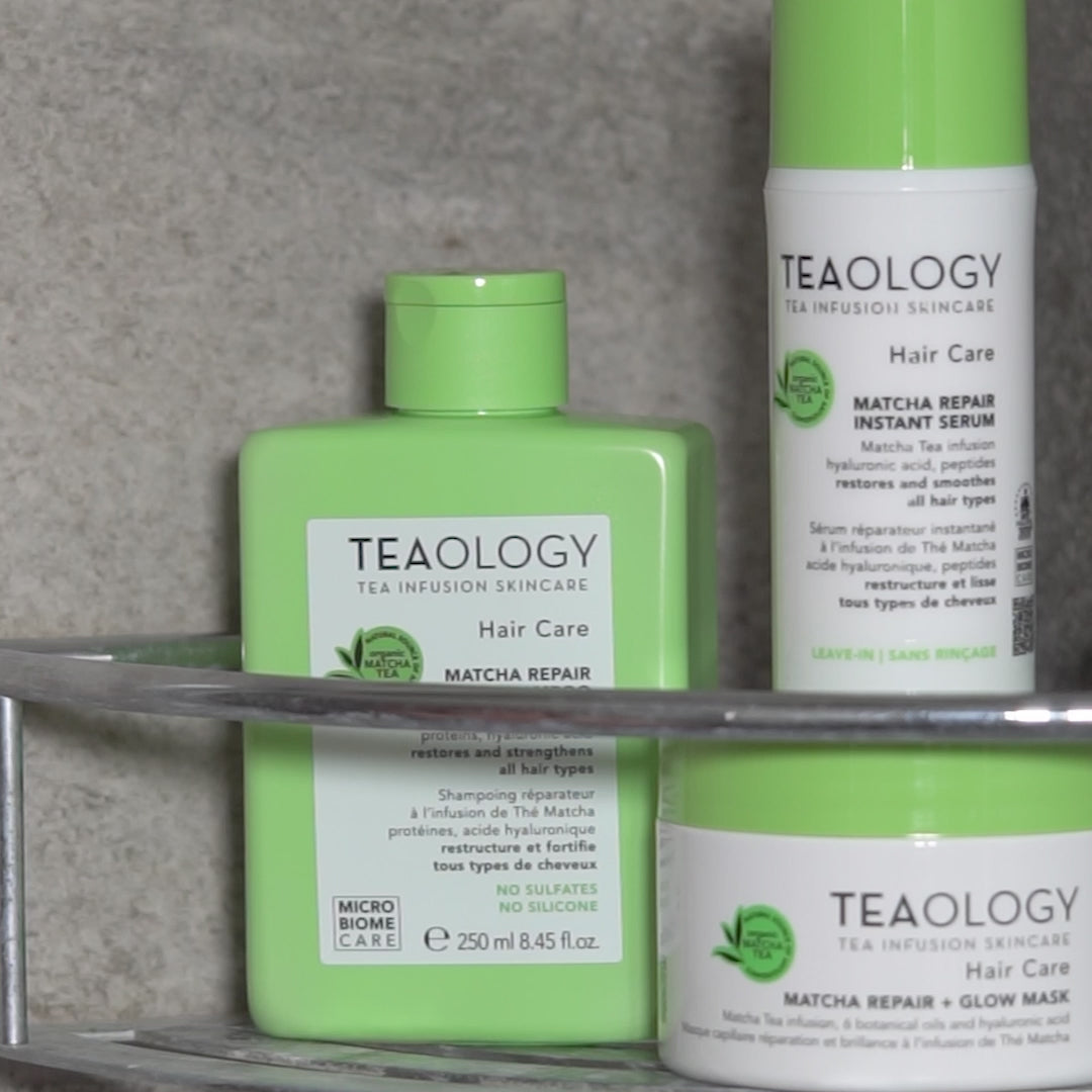 Shampoo ristrutturante con infuso di tè matcha, acido ialuronico e proteine vegetali