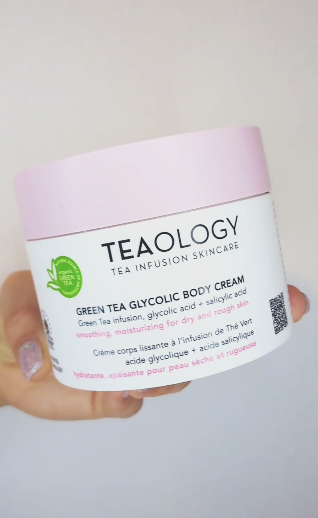 Crema  corpo levigante con infuso di tè verde, acido glicolico + acido salicilico | Idratante e rigenerante per pelle secca e ruvida