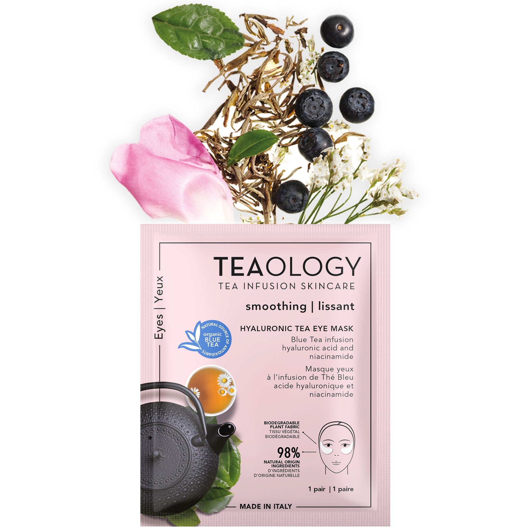 Maschera occhi idratante, anti-fatica con infuso di Tè Blu bio, acido ialuronico e niacinamide levigante, anti-borse, anti-occhiaie - ingredienti